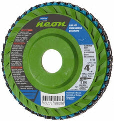 Norton - 80 Grit, 4-1/2" Disc Diam, 7/8" Center Hole, Type 27 Ceramic Alumina Flap Disc - 13,300 Max RPM, Polyester Backing, Arbor Attaching System, Coated - Americas Industrial Supply