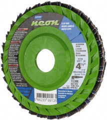 Norton - 36 Grit, 4-1/2" Disc Diam, 7/8" Center Hole, Type 27 Ceramic Alumina Flap Disc - 13,300 Max RPM, Polyester Backing, Arbor Attaching System, Coated - Americas Industrial Supply
