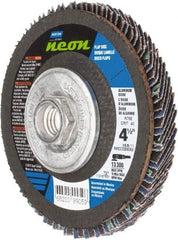 Norton - 40 Grit, 4-1/2" Disc Diam, 5/8-11 Center Hole, Type 27 Ceramic Alumina Flap Disc - 13,300 Max RPM, Polyester Backing, Arbor Attaching System, Coated - Americas Industrial Supply