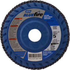 Norton - 40 Grit, 5" Disc Diam, 7/8" Center Hole, Type 27 Zirconia Alumina Flap Disc - 12,000 Max RPM, Cloth Backing, Arbor Attaching System, Coated - Americas Industrial Supply