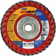 Norton - 40 Grit, 5" Disc Diam, 5/8-11 Center Hole, Type 27 Ceramic Alumina Flap Disc - 12,000 Max RPM, Cloth Backing, Arbor Attaching System, Coated - Americas Industrial Supply