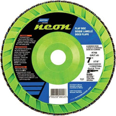Norton - 80 Grit, 7" Disc Diam, 7/8" Center Hole, Type 27 Ceramic Alumina Flap Disc - 8,600 Max RPM, Polyester Backing, Arbor Attaching System, Coated - Americas Industrial Supply