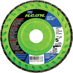 Norton - 120 Grit, 5" Disc Diam, 7/8" Center Hole, Type 27 Ceramic Alumina Flap Disc - 12,000 Max RPM, Polyester Backing, Arbor Attaching System, Coated - Americas Industrial Supply