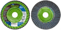 Norton - 120 Grit, 4-1/2" Disc Diam, 7/8" Center Hole, Type 27 Ceramic Alumina Flap Disc - 13,300 Max RPM, Polyester Backing, Arbor Attaching System, Coated - Americas Industrial Supply