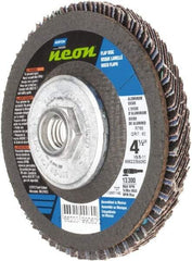 Norton - 60 Grit, 4-1/2" Disc Diam, 5/8-11 Center Hole, Type 27 Ceramic Alumina Flap Disc - 13,300 Max RPM, Polyester Backing, Arbor Attaching System, Coated - Americas Industrial Supply