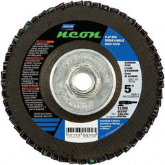 Norton - 80 Grit, 5" Disc Diam, 5/8-11 Center Hole, Type 27 Ceramic Alumina Flap Disc - 12,000 Max RPM, Polyester Backing, Arbor Attaching System, Coated - Americas Industrial Supply