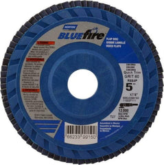 Norton - 60 Grit, 5" Disc Diam, 7/8" Center Hole, Type 27 Zirconia Alumina Flap Disc - 12,000 Max RPM, Cloth Backing, Arbor Attaching System, Coated - Americas Industrial Supply