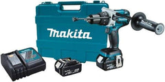 Makita - 18 Volt 1/2" Keyless Chuck Cordless Hammer Drill - 0 to 34,000 BPM, 0 to 400 & 0 to 1,500 RPM, Reversible, Ergonomic Handle - Americas Industrial Supply