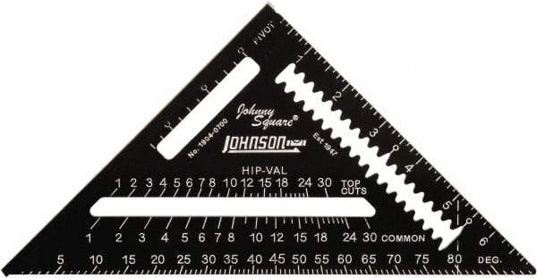 Johnson Level & Tool - 7" Blade Length x 7" Base Length, Anodized Finish, Aluminum Rafter Square - 1/8" Graduation - Americas Industrial Supply