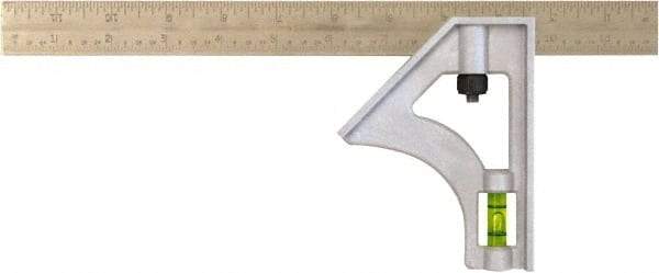 Johnson Level & Tool - 1 Piece, 12" Combination Square Set - 1/8, 1/16 & 1/32" (Inch/Metric) Graduation, Stainless Steel Blade, Plastic Head - Americas Industrial Supply