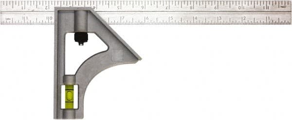 Johnson Level & Tool - 1 Piece, 12" Combination Square Set - 1/8, 1/16 & 1/32" (Inch) Graduation, Stainless Steel Blade, Plastic Head - Americas Industrial Supply