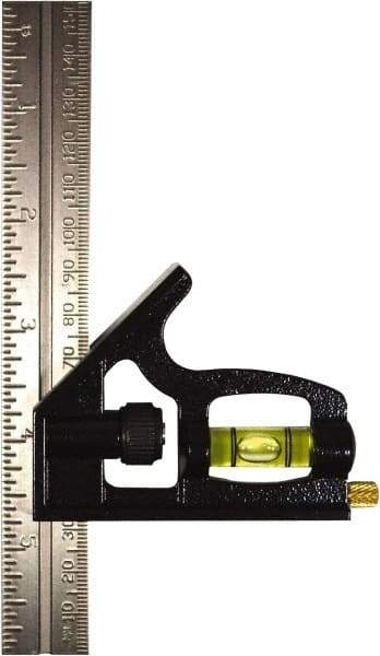 Johnson Level & Tool - 1 Piece, 6" Combination Square Set - 1/8, 1/16 & 1/32" (Inch/Metric) Graduation, Stainless Steel Blade, Cast Zinc Head - Americas Industrial Supply