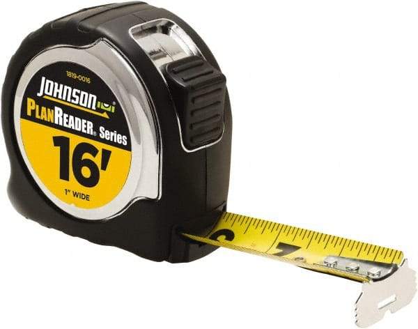 Johnson Level & Tool - 16' x 1" Tape Measure - 1/16" Graduation, Inch Graduation Style - Americas Industrial Supply