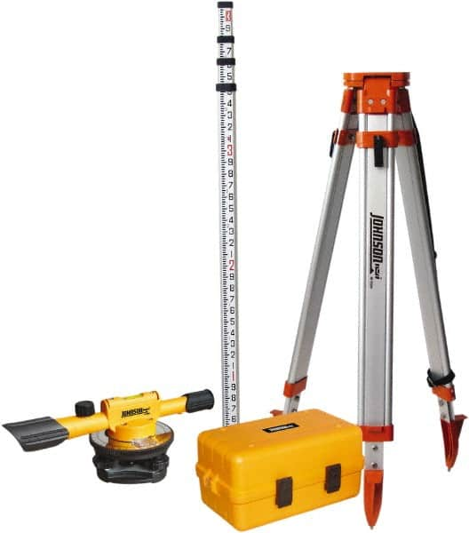 Johnson Level & Tool - 22x Magnification, 4 to 200 Ft. Measuring Range, Builder's Level Optical Level Kit - Accuracy 3/16 Inch at 100 Ft., Kit Includes Tripod, 13 Grade Rod, Hard Shell Carrying Case - Americas Industrial Supply