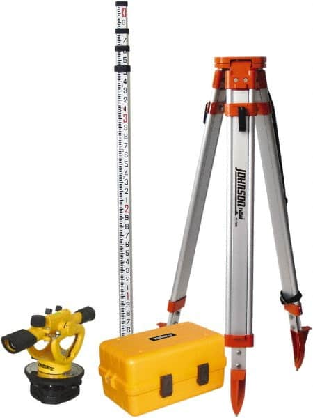 Johnson Level & Tool - 22x Magnification, 4 to 200 Ft. Measuring Range, Transit Optical Level Kit - Accuracy 3/16 Inch at 100 Ft., Kit Includes Tripod, 13 Grade Rod, Hard Shell Carrying Case - Americas Industrial Supply