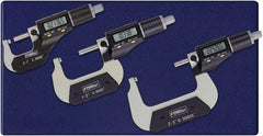 Fowler - 0 to 3" Range, 0.001mm Resolution, IP40, 3 Piece Electronic Outside Micrometer Sets - 0.005mm Accuracy, Ratchet Thimble, Carbide Measuring Face - Americas Industrial Supply