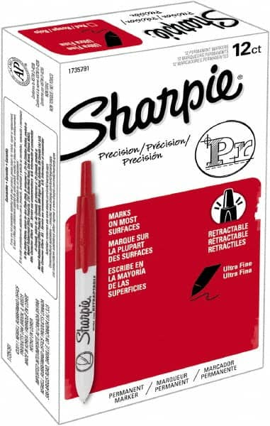 Sharpie - Red Permanent Marker - Retractable Ultra Fine Tip, Alcohol Based Ink - Americas Industrial Supply