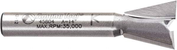 Amana Tool - 1/2" Cut Diam, 1/2" Length of Cut, 2 Flute Dovetail Edge Profile Router Bit - Carbide-Tipped, 1/4" Shank Diam, 1-3/4" OAL, Uncoated - Americas Industrial Supply
