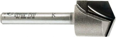 Amana Tool - 23/32" Cut Diam, 1/2" Length of Cut, 2 Flute V-Groove Edge Profile Router Bit - Carbide-Tipped, 1/4" Shank Diam, 2-1/4" OAL, Uncoated - Americas Industrial Supply