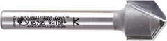 Amana Tool - 1/2" Cut Diam, 3/8" Length of Cut, 2 Flute V-Groove Edge Profile Router Bit - Carbide-Tipped, 1/4" Shank Diam, 2" OAL, Uncoated - Americas Industrial Supply