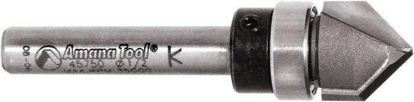 Amana Tool - 1/2" Cut Diam, 1/2" Length of Cut, 2 Flute V-Groove Edge Profile Router Bit - Carbide-Tipped, 1/4" Shank Diam, 2" OAL, Uncoated - Americas Industrial Supply