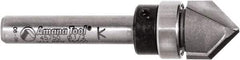 Amana Tool - 1/2" Cut Diam, 1/2" Length of Cut, 2 Flute V-Groove Edge Profile Router Bit - Carbide-Tipped, 1/4" Shank Diam, 2" OAL, Uncoated - Americas Industrial Supply
