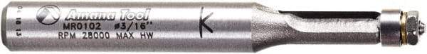Amana Tool - 3/16" Cut Diam, 7/16" Length of Cut, 2 Flute Flush Trim Edge Profile Router Bit - Carbide-Tipped, 1/4" Shank Diam, 2" OAL, Uncoated - Americas Industrial Supply