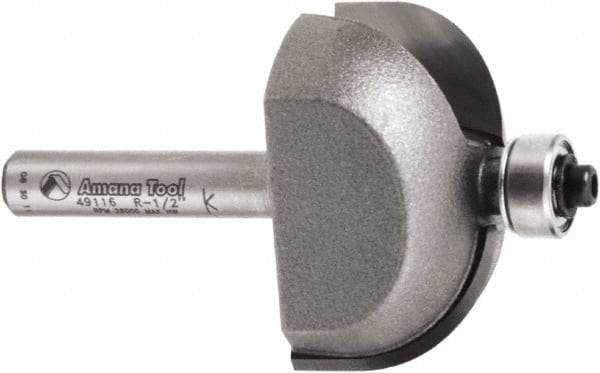 Amana Tool - 1-3/8" Cut Diam, 3/4" Length of Cut, 2 Flute Cove Edge Profile Router Bit - Carbide-Tipped, 1/4" Shank Diam, 3/4" OAL, Uncoated - Americas Industrial Supply