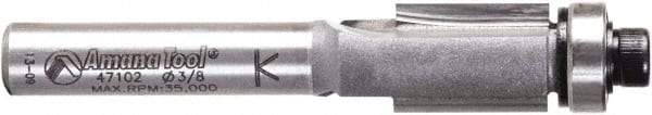 Amana Tool - 3/8" Cut Diam, 1/2" Length of Cut, 2 Flute Flush Trim Edge Profile Router Bit - Carbide-Tipped, 1/4" Shank Diam, 2-1/8" OAL, Uncoated - Americas Industrial Supply