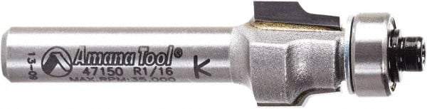 Amana Tool - 1/2" Cut Diam, 3/8" Length of Cut, 2 Flute Laminate Trim Edge Profile Router Bit - Carbide-Tipped, 1/4" Shank Diam, 1-7/8" OAL, Uncoated - Americas Industrial Supply