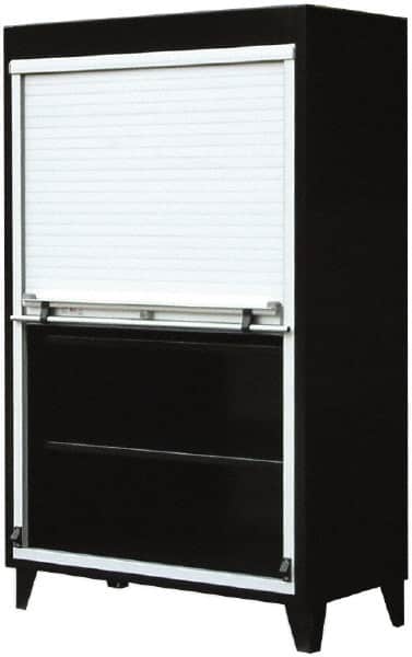 Strong Hold - 4 Shelf Roll Up Storage Cabinet - Steel/Aluminum, 48" Wide x 24" Deep x 78" High, Dark Gray - Americas Industrial Supply
