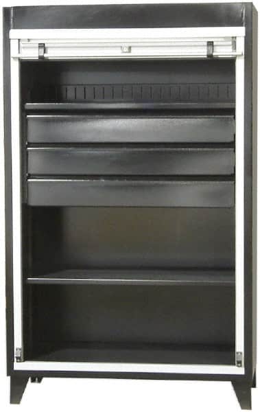 Strong Hold - 2 Shelf Roll Up Storage Cabinet - Steel/Aluminum, 48" Wide x 24" Deep x 78" High, Dark Gray - Americas Industrial Supply