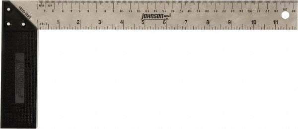 Johnson Level & Tool - 12" Blade Length x 1-1/2" Blade Width, 5-7/8" Base Length x 1-1/2" Base Width Stainless Steel Square - 0.008" Accuracy - Americas Industrial Supply