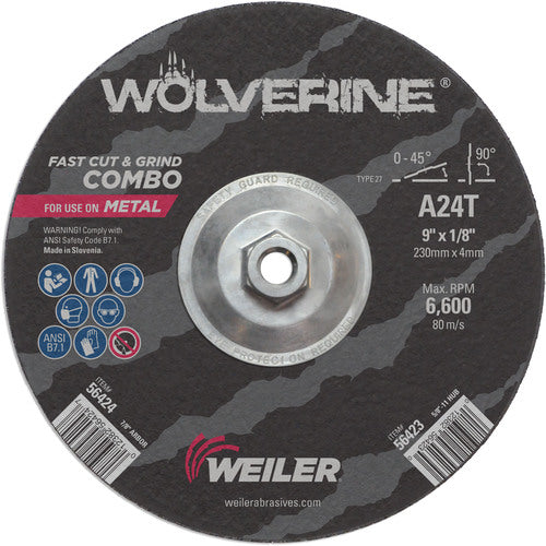 Vortec Pro 9″ × 1/8″ Type 27 Cutting Wheel, A24T, 5/8″-11 UNC Nut - Americas Industrial Supply