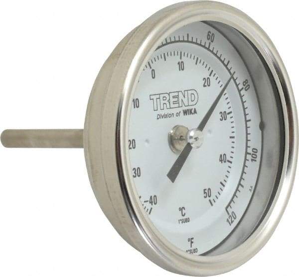 Wika - 2-1/2 Inch Long Stem, 3 Inch Dial Diameter, Stainless Steel, Back Connected Bi-Metal Thermometer - -40 to 50°C, 1% Accuracy - Americas Industrial Supply