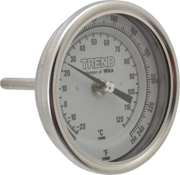 Wika - 2-1/2 Inch Long Stem, 3 Inch Dial Diameter, Stainless Steel, Back Connected Bi-Metal Thermometer - -20 to 120°C, 1% Accuracy - Americas Industrial Supply