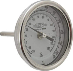 Wika - 2-1/2 Inch Long Stem, 3 Inch Dial Diameter, Stainless Steel, Back Connected Bi-Metal Thermometer - -20 to 120°C, 1% Accuracy - Americas Industrial Supply