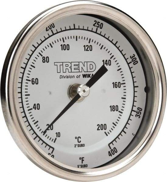 Wika - 2-1/2 Inch Long Stem, 3 Inch Dial Diameter, Stainless Steel, Back Connected Bi-Metal Thermometer - 10 to 200°C, 1% Accuracy - Americas Industrial Supply
