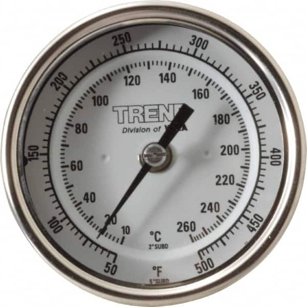 Wika - 2-1/2 Inch Long Stem, 3 Inch Dial Diameter, Stainless Steel, Back Connected Bi-Metal Thermometer - 10 to 260°C, 1% Accuracy - Americas Industrial Supply