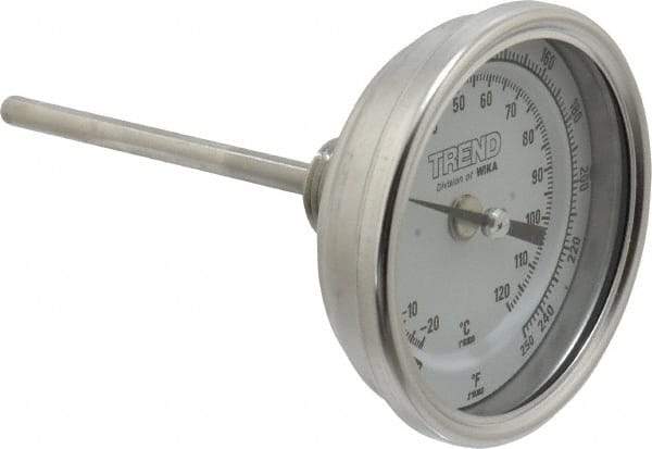 Wika - 4 Inch Long Stem, 3 Inch Dial Diameter, Stainless Steel, Back Connected Bi-Metal Thermometer - -20 to 120°C, 1% Accuracy - Americas Industrial Supply