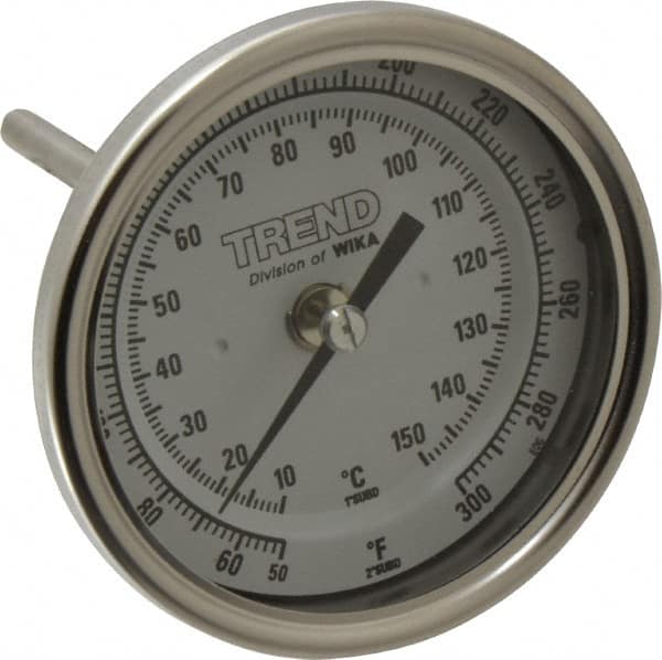 Wika - 4 Inch Long Stem, 3 Inch Dial Diameter, Stainless Steel, Back Connected Bi-Metal Thermometer - 10 to 150°C, 1% Accuracy - Americas Industrial Supply