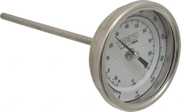 Wika - 6 Inch Long Stem, 3 Inch Dial Diameter, Stainless Steel, Back Connected Bi-Metal Thermometer - -15 to 90°C, 1% Accuracy - Americas Industrial Supply