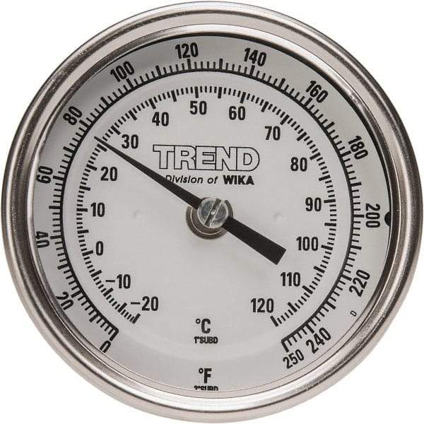 Wika - 6 Inch Long Stem, 3 Inch Dial Diameter, Stainless Steel, Back Connected Bi-Metal Thermometer - -20 to 120°C, 1% Accuracy - Americas Industrial Supply
