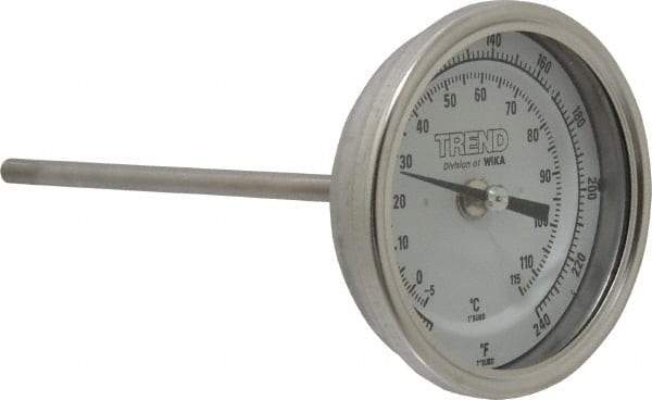 Wika - 6 Inch Long Stem, 3 Inch Dial Diameter, Stainless Steel, Back Connected Bi-Metal Thermometer - -5 to 115°C, 1% Accuracy - Americas Industrial Supply