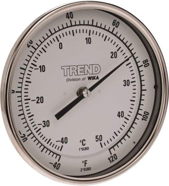 Wika - 2-1/2 Inch Long Stem, Stainless Steel, Back Connected Bi-Metal Thermometer - -40 to 50°C, 1% Accuracy - Americas Industrial Supply