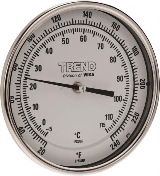 Wika - 2-1/2 Inch Long Stem, 5 Inch Dial Diameter, Stainless Steel, Back Connected Bi-Metal Thermometer - -5 to 115°C, 1% Accuracy - Americas Industrial Supply