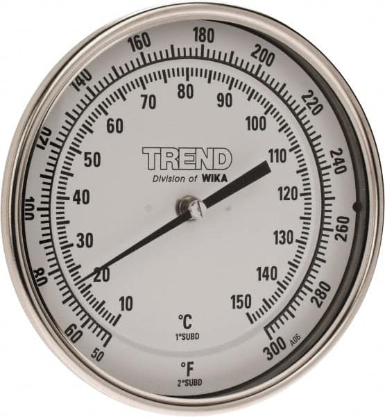 Wika - 2-1/2 Inch Long Stem, 5 Inch Dial Diameter, Stainless Steel, Back Connected Bi-Metal Thermometer - 10 to 150°C, 1% Accuracy - Americas Industrial Supply