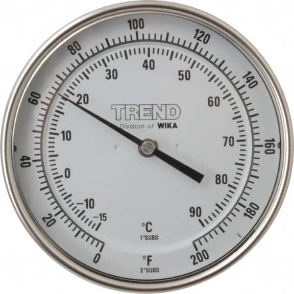 Wika - 4 Inch Long Stem, 5 Inch Dial Diameter, Stainless Steel, Back Connected Bi-Metal Thermometer - -15 to 90°C, 1% Accuracy - Americas Industrial Supply