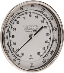 Wika - 6 Inch Long Stem, 5 Inch Dial Diameter, Stainless Steel, Back Connected Bi-Metal Thermometer - 10 to 150°C, 1% Accuracy - Americas Industrial Supply