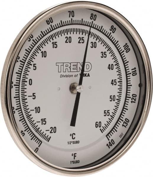 Wika - 9 Inch Long Stem, 5 Inch Dial Diameter, Stainless Steel, Back Connected Bi-Metal Thermometer - -20 to 60°C, 1% Accuracy - Americas Industrial Supply